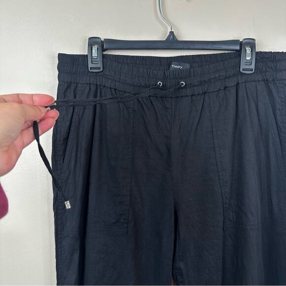 Theory Cortland Joggers Womens 12 Black Linen Casual Minimalist Pull On Pants - Picture 4 of 10